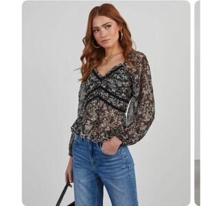Promesa Floral Print Blouse Black Large
